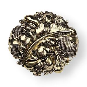 Vintage Repousse Acorn Leaf Brooch Layered Domed Art Nouveau Antiqued Brass